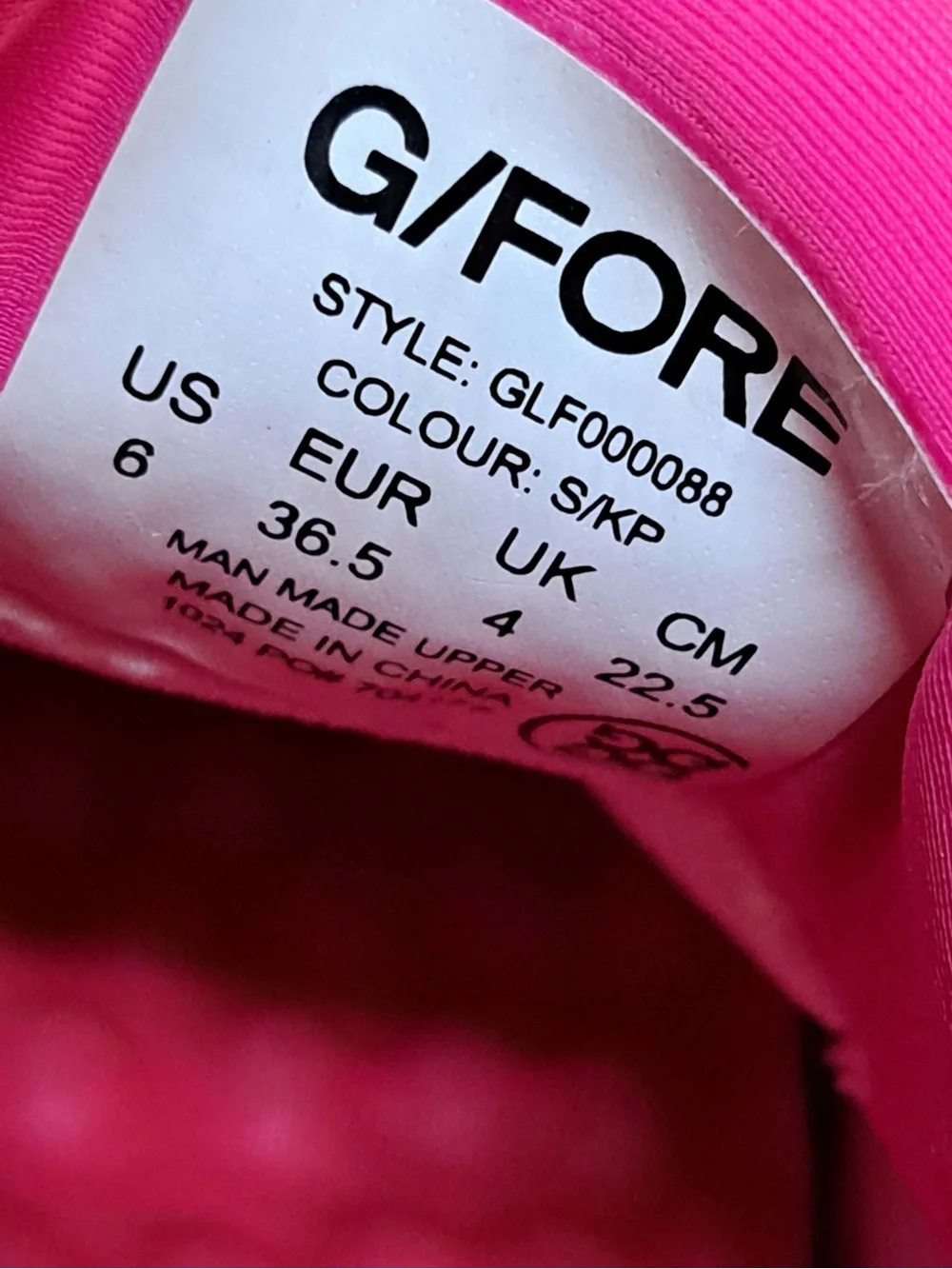 G/FORE Women's MG4+ golf shoes in the Snow/Knockout Pink Colorway